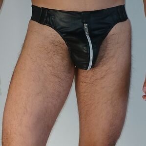 Men's Black Calf Leather Zipper Jockstrap
